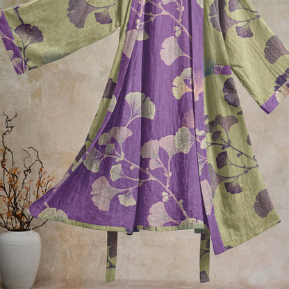 Kimono in cotone con foglie di ginkgo in stile retrò - image 30