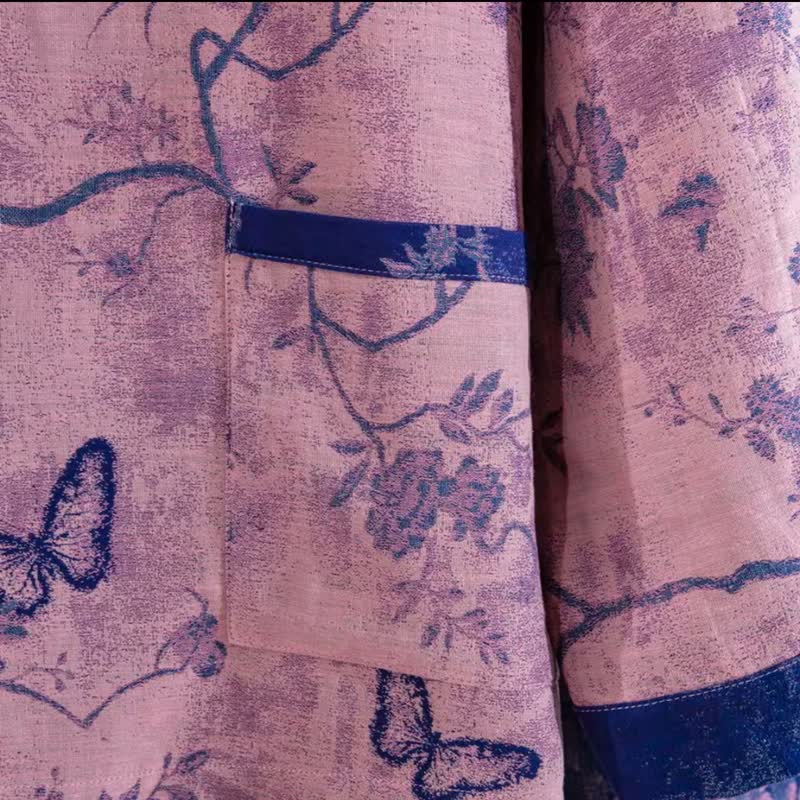 Completo da casa in cotone con stampa floreale a farfalle viola in stile retrò - image 5