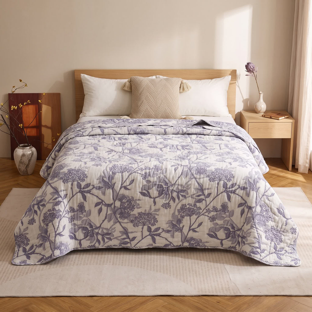 Trapunta vintage in garza di cotone jacquard con motivo floreale - image 1