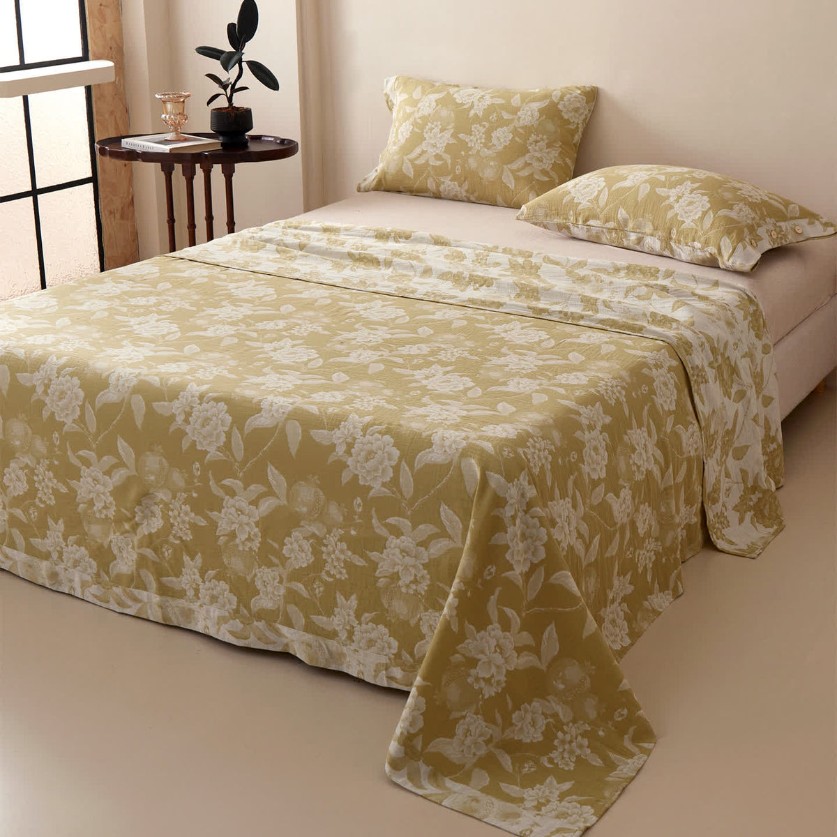 Copriletto vintage in mussola con stampa floreale - Verde - 2 federe - 48cm x 74cm - image 3