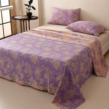 Copriletto vintage in mussola con stampa floreale - Viola - 2 federe - 48cm x 74cm - image 0