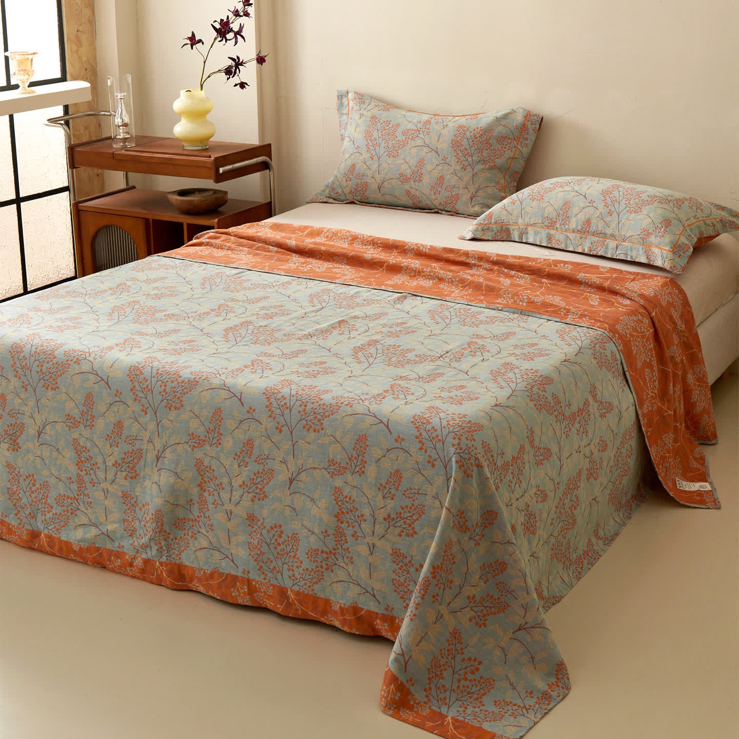 Copriletto reversibile in mussola con motivo a rami botanici - 2 federe - 48cm x 74cm - image 0
