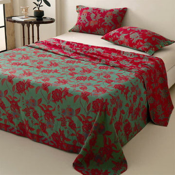 Lussuoso copriletto reversibile in mussola con motivo floreale. - 2 federe - 48cm x 74cm - image 0
