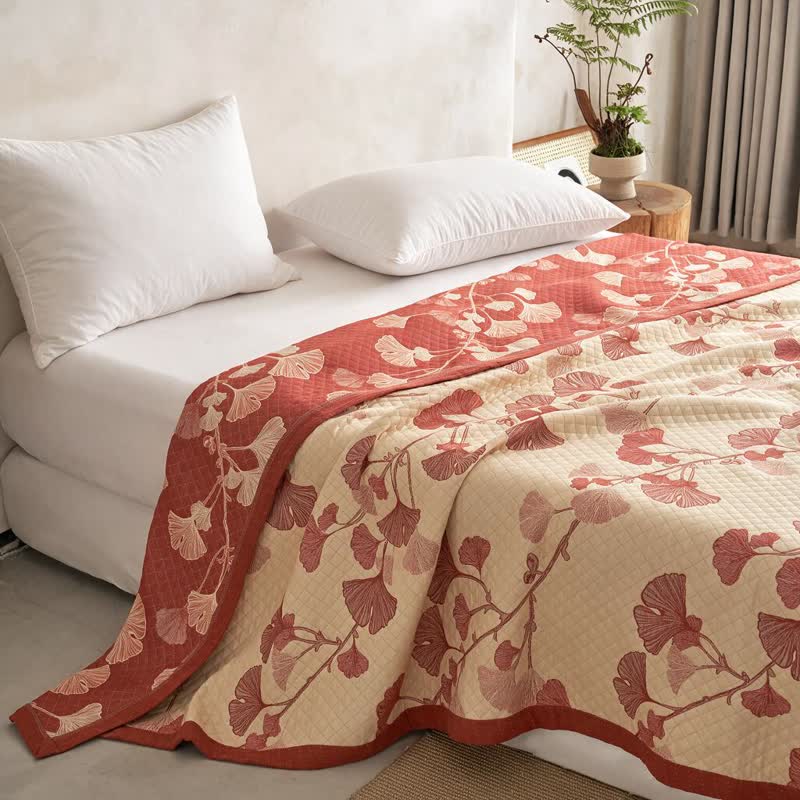 Coperta in cotone con motivo a foglie di ginkgo rosse - image 11