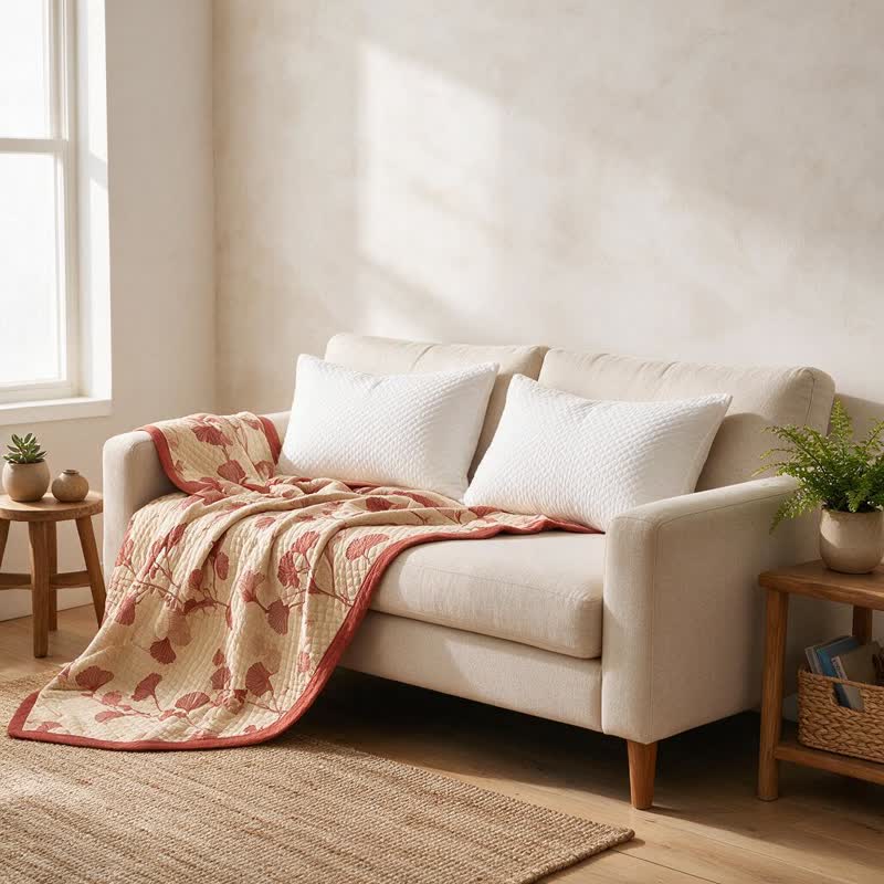 Coperta in cotone con motivo a foglie di ginkgo rosse - image 15