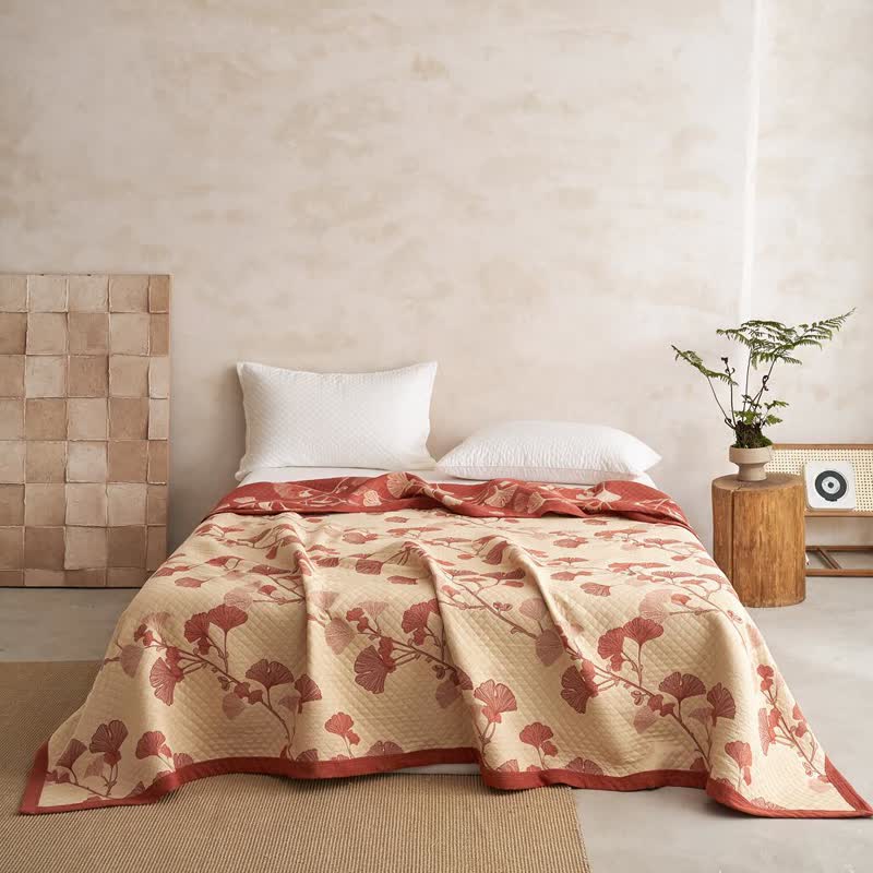Coperta in cotone con motivo a foglie di ginkgo rosse - image 12