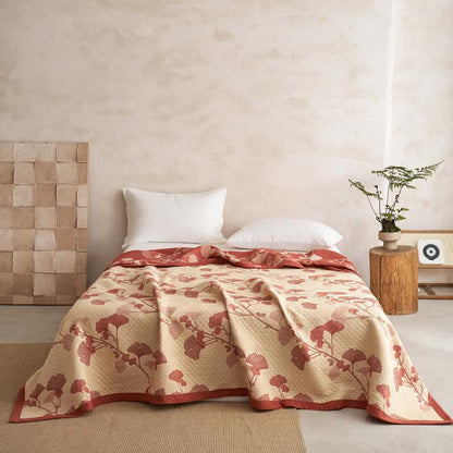 Coperta in cotone con motivo a foglie di ginkgo rosse - image 12