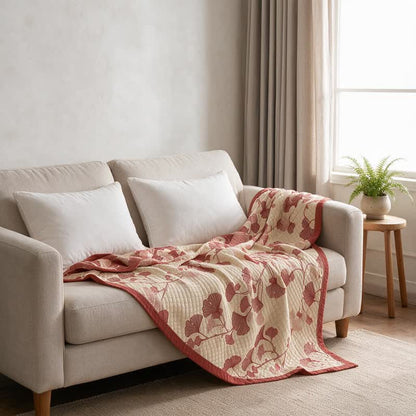 Coperta in cotone con motivo a foglie di ginkgo rosse - image 14