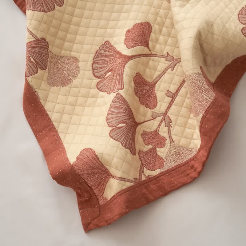 Coperta in cotone con motivo a foglie di ginkgo rosse - image 17