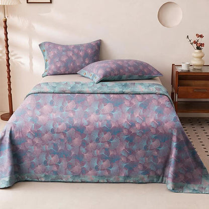 Set di biancheria da letto in cotone con delicate foglie di ginkgo in stile vintage. - image 4