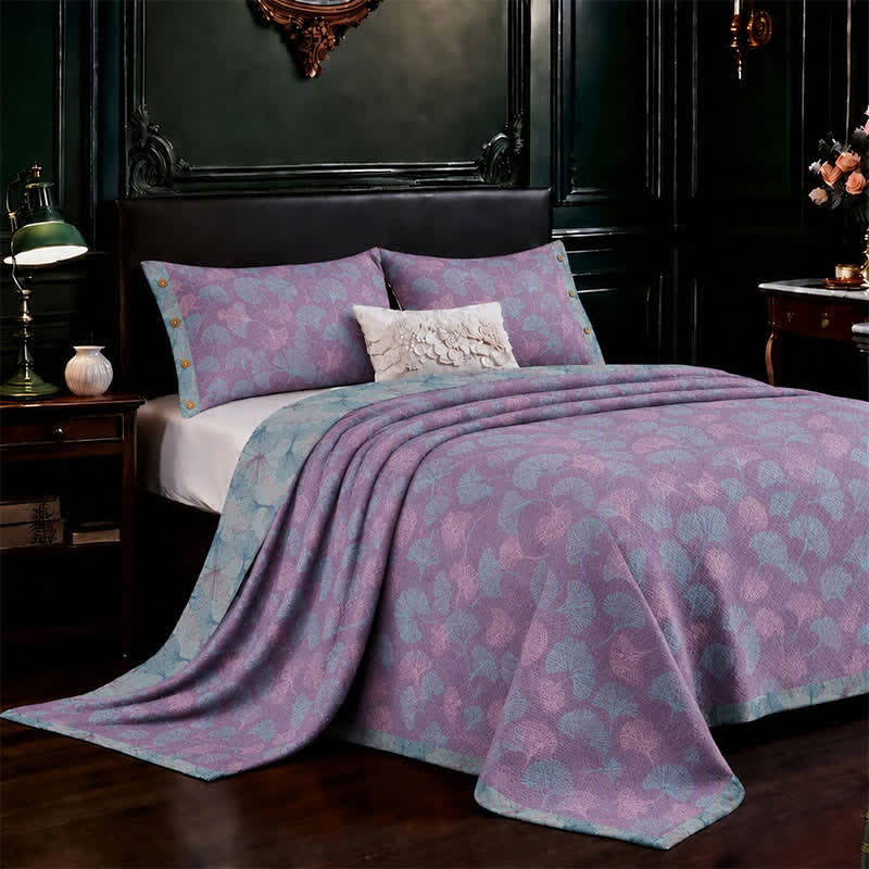 Set di biancheria da letto in cotone con delicate foglie di ginkgo in stile vintage. - image 5