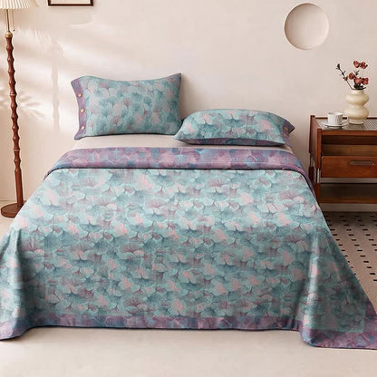 Set di biancheria da letto in cotone con delicate foglie di ginkgo in stile vintage. - image 1