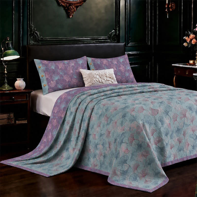 Set di biancheria da letto in cotone con delicate foglie di ginkgo in stile vintage. - image 2