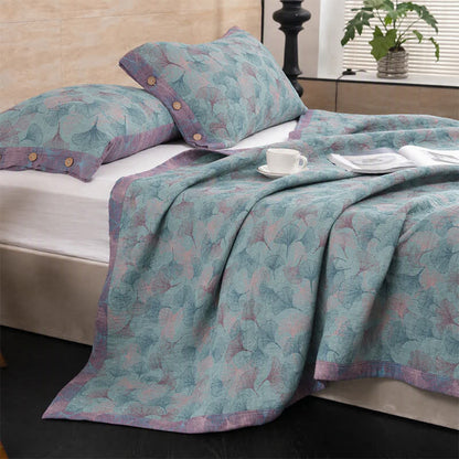 Set di biancheria da letto in cotone con delicate foglie di ginkgo in stile vintage. - Blu - 2 federe - 40" x 50cm x 50cm - image 0