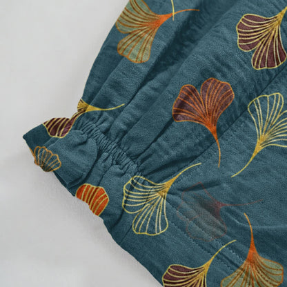 Pantaloni da casa in cotone con stampa a foglie di ginkgo multicolore - image 4