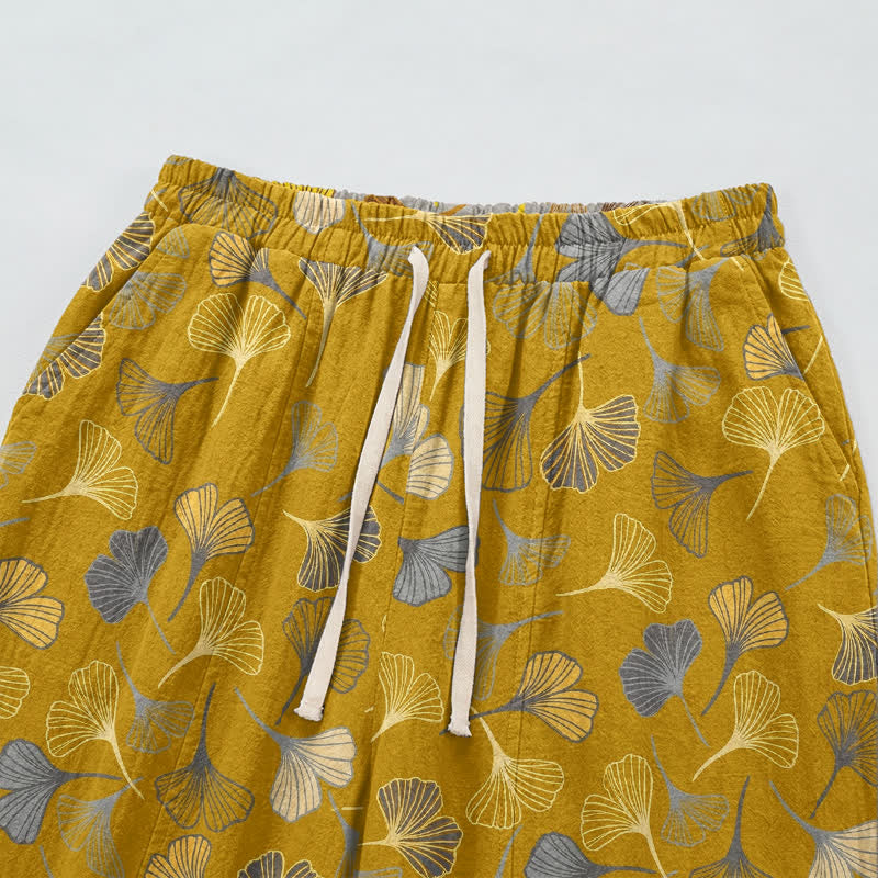 Pantaloni da casa in cotone con stampa a foglie di ginkgo multicolore - image 7