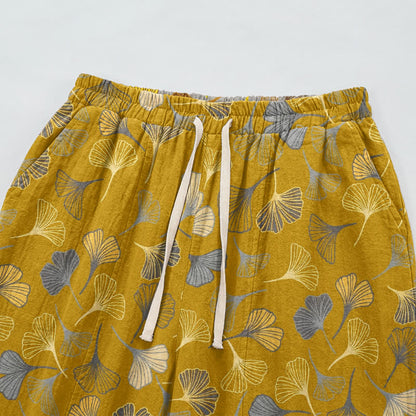 Pantaloni da casa in cotone con stampa a foglie di ginkgo multicolore - image 7
