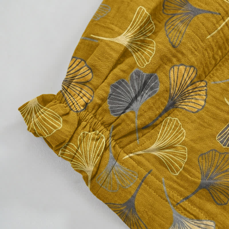 Pantaloni da casa in cotone con stampa a foglie di ginkgo multicolore - image 9