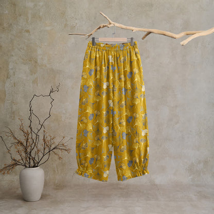 Pantaloni da casa in cotone con stampa a foglie di ginkgo multicolore - image 6