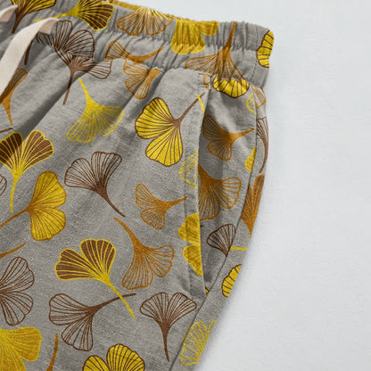 Pantaloni da casa in cotone con stampa a foglie di ginkgo multicolore - image 13