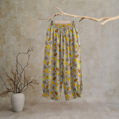 Pantaloni da casa in cotone con stampa a foglie di ginkgo multicolore - image 11
