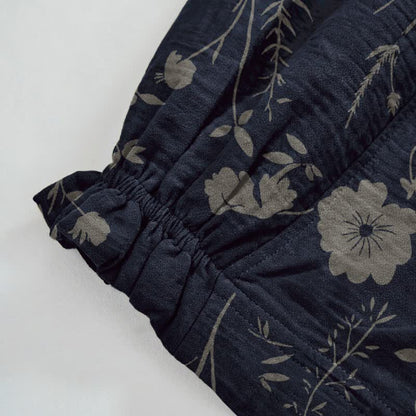 Pantaloni da casa in cotone a trama grossa color blu navy con fiori selvatici - image 4