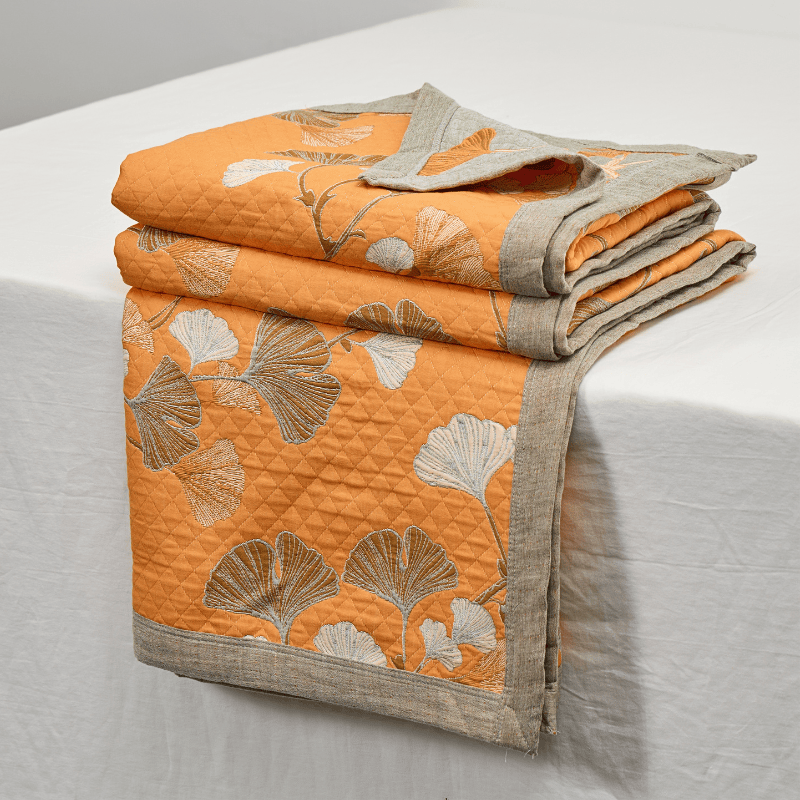 Coperta trapuntata reversibile con motivo botanico di Ginkgo - image 6