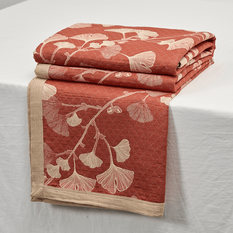 Coperta in cotone con motivo a foglie di ginkgo rosse - image 1