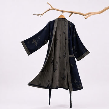 Kimono in doppia garza di cotone con motivo a farfalla blu navy - Marina - 2XL - image 0
