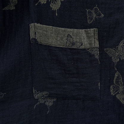 Kimono in doppia garza di cotone con motivo a farfalla blu navy - image 5