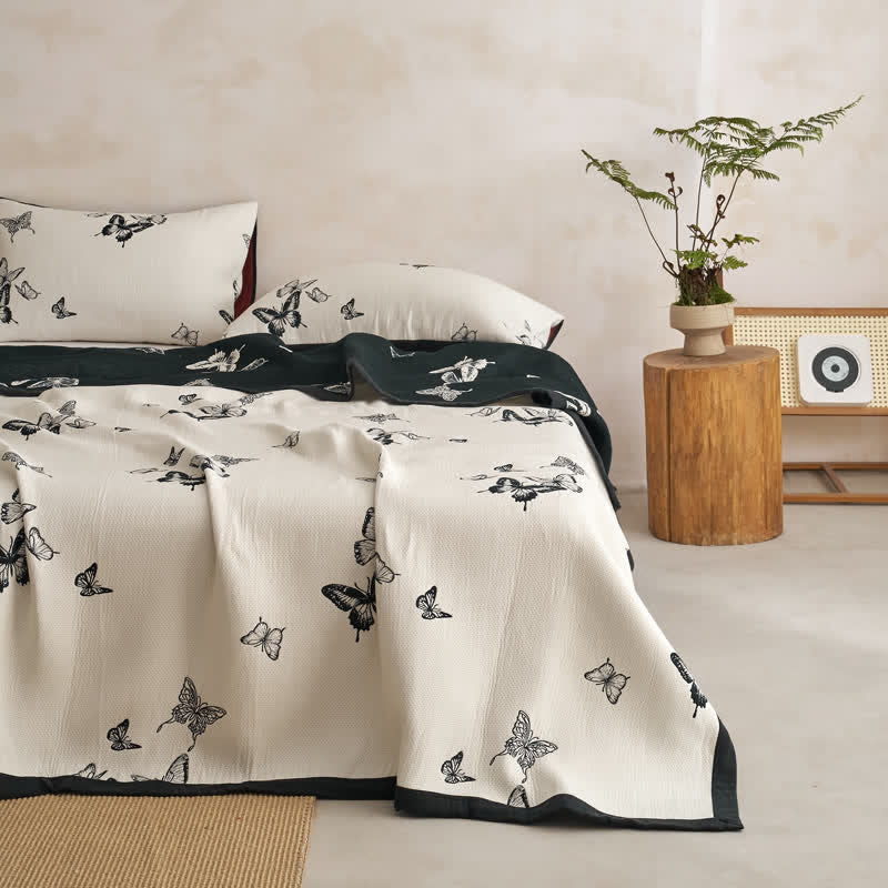 Trapunte in garza di cotone con farfalle monocromatiche - Bianco - 2 federe - 51cm x 91cm - image 6