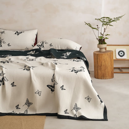 Trapunte in garza di cotone con farfalle monocromatiche - Bianco - 2 federe - 51cm x 91cm - image 6