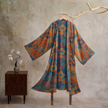 Kimono vintage in cotone con motivo floreale - Arancia - XL - image 0