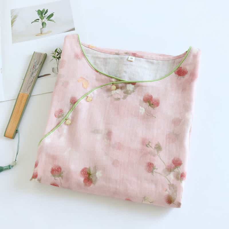 Camicia da notte da casa in cotone rosa fragola - image 1