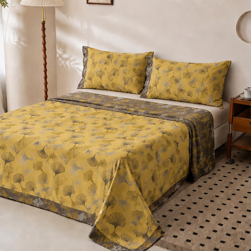 Set di biancheria da letto in cotone con foglie di ginkgo dorate - image 2