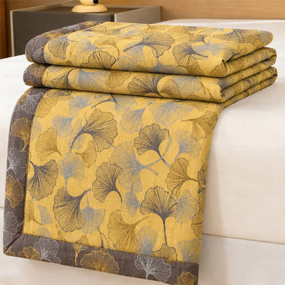 Set di biancheria da letto in cotone con foglie di ginkgo dorate - Giallo - Copriletto - Matrimoniale Grande - image 0