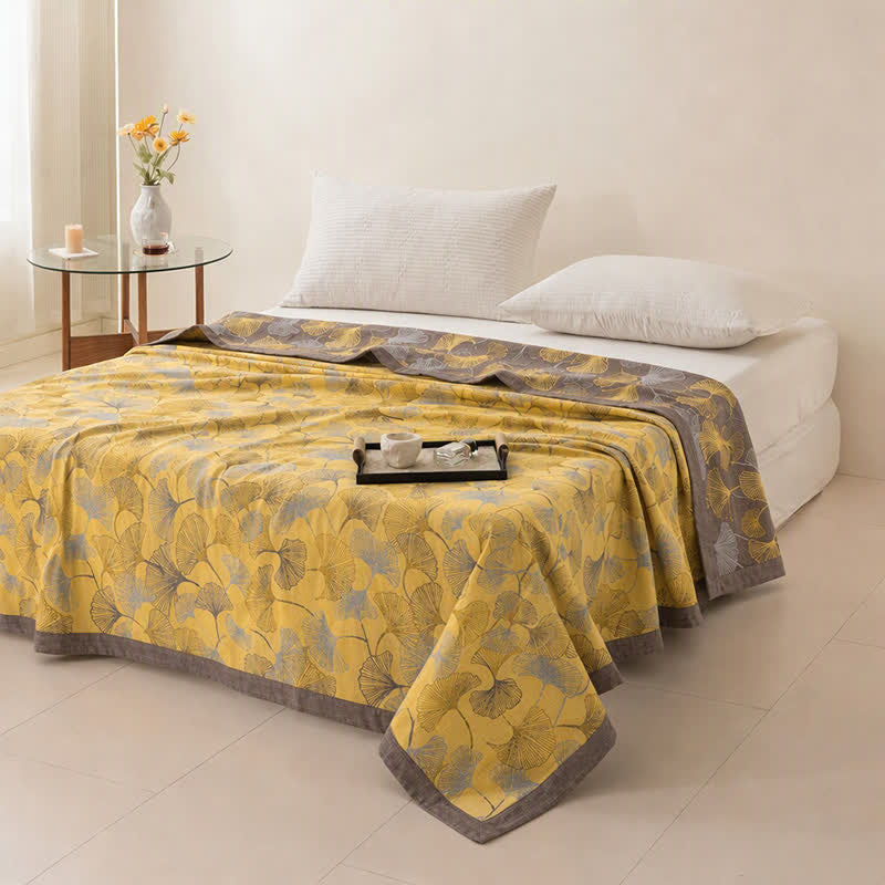 Coperta in cotone a trama grossa con ginkgo dorato - image 4
