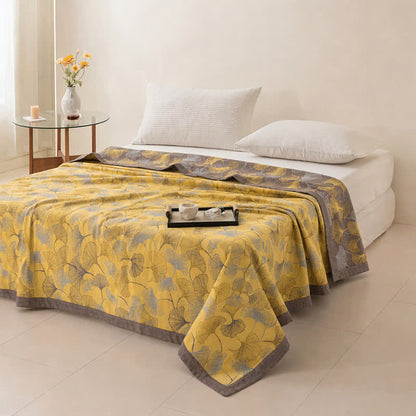 Coperta in cotone a trama grossa con ginkgo dorato - image 4