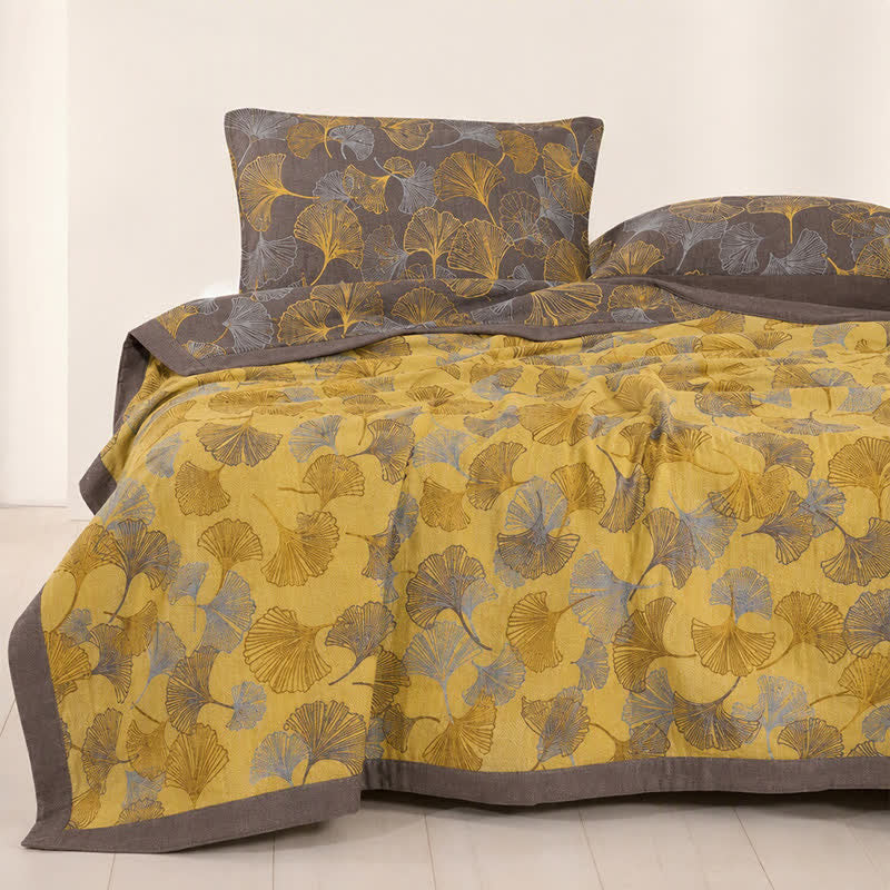 Coperta in cotone a trama grossa con ginkgo dorato - image 3