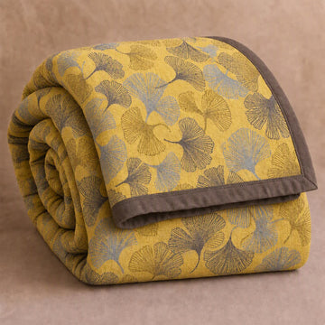 Coperta in cotone a trama grossa con ginkgo dorato - Giallo - 90" x 92" - image 0
