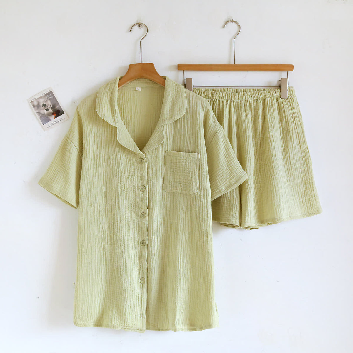 Completo da casa in garza di cotone con bottoni frontali - Matcha Verde - Donna XL - image 10