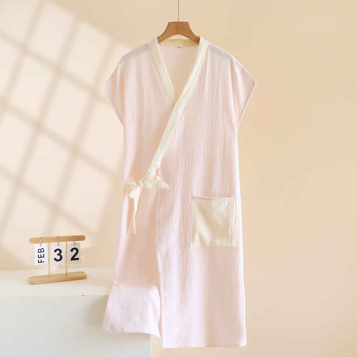 Kimono avvolgente minimalista in cotone per la casa - Rosa - Donna XL - image 2
