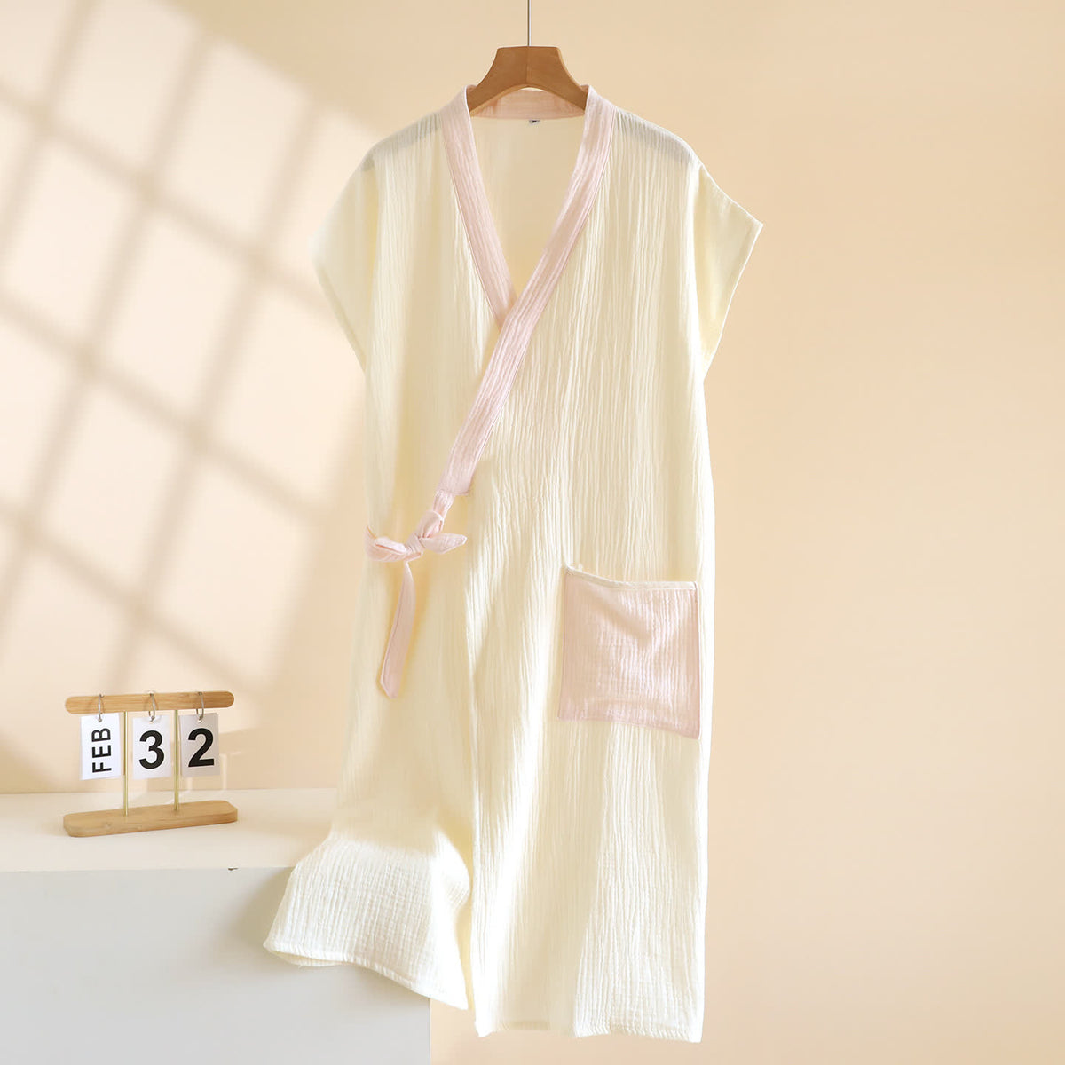 Kimono avvolgente minimalista in cotone per la casa - Beige - Donna XL - image 12
