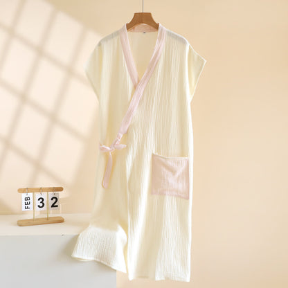 Kimono avvolgente minimalista in cotone per la casa - Beige - Donna XL - image 12