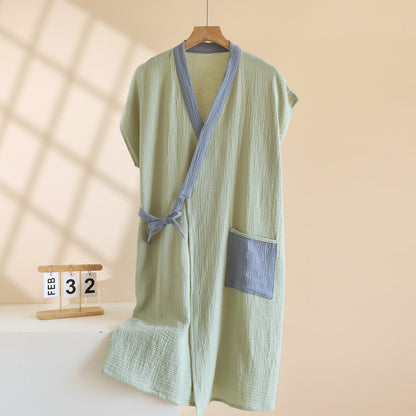 Kimono avvolgente minimalista in cotone per la casa - Verde - Uomo XL - image 13