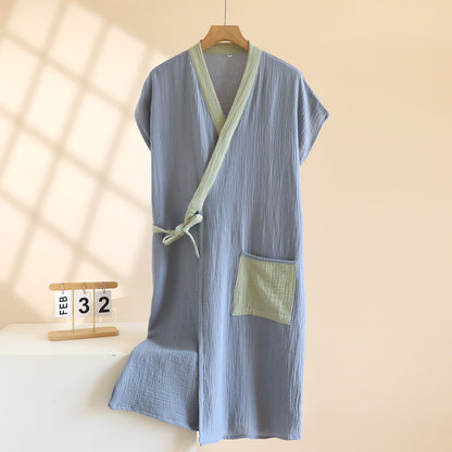 Kimono avvolgente minimalista in cotone per la casa - Grigio Blu - Uomo XL - image 14