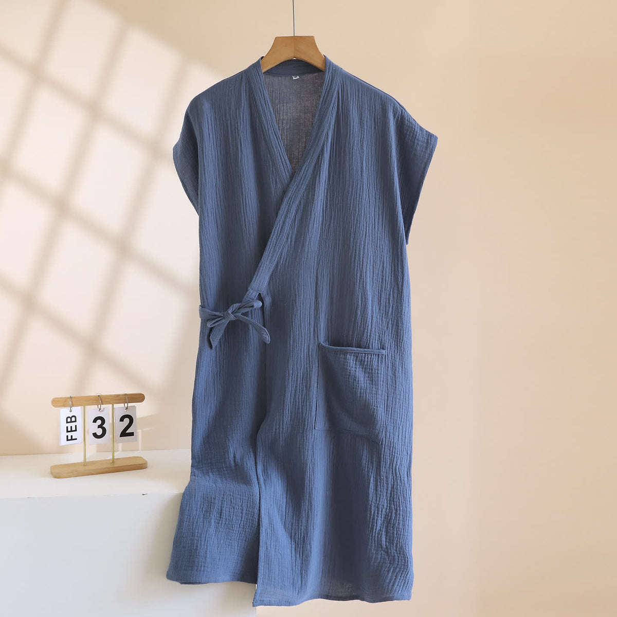 Kimono avvolgente minimalista in cotone per la casa - Blu navy - Uomo XL - image 15