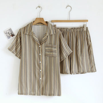 Completo da casa in cotone a righe stile vintage - Beige - XL - image 0