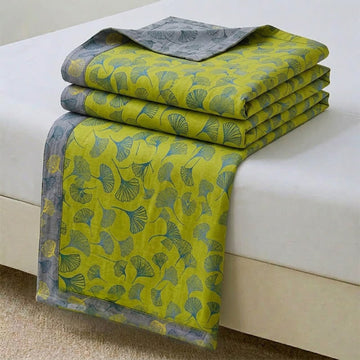 Set copriletto vintage in cotone con foglie di ginkgo verdi - Verde - Copriletto - Matrimoniale Grande - image 0