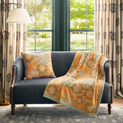 Coperta vintage in cotone con girasoli arancioni - image 2